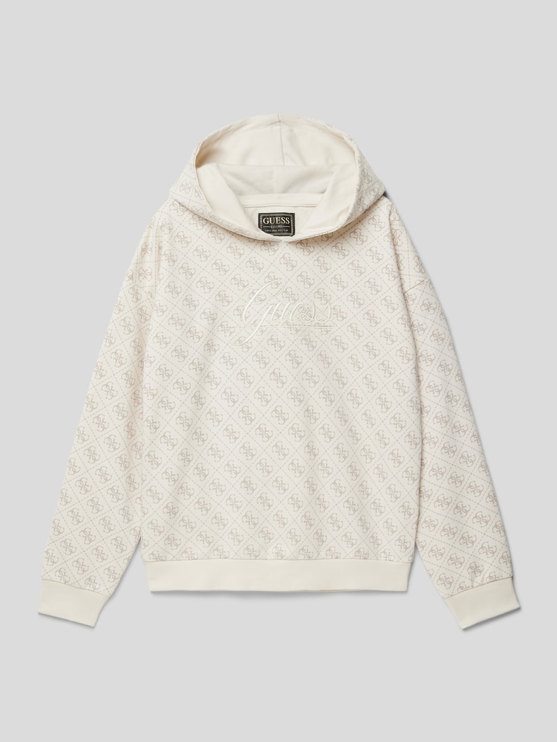 Hoodie mit Allover-Label-Print in stein