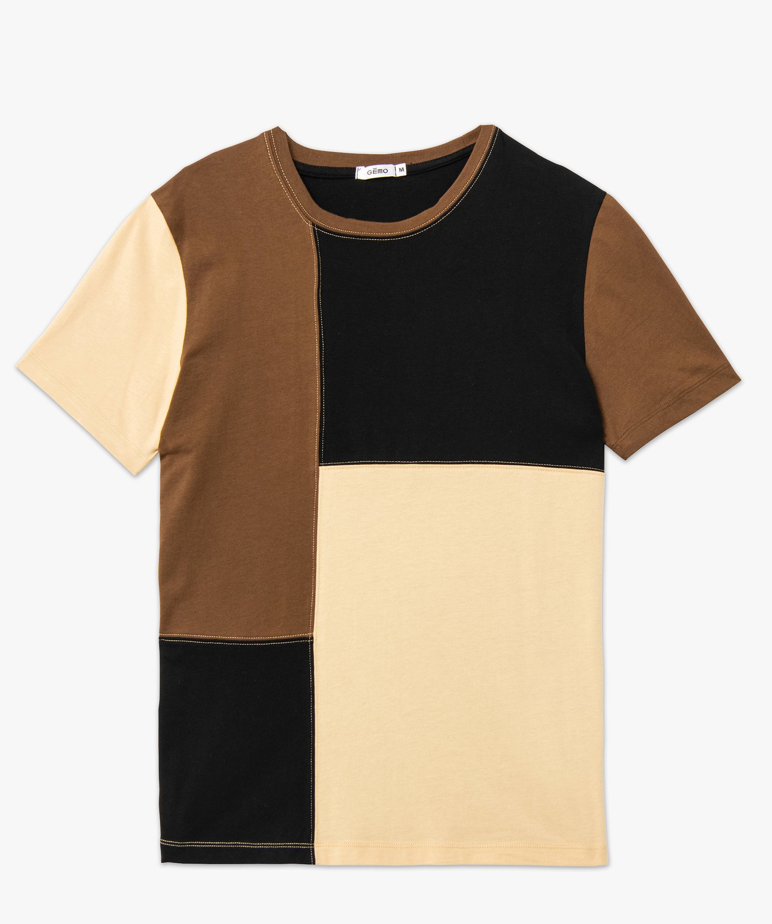 Tee-shirt à manches courtes effet patchwork homme beige | GEMO