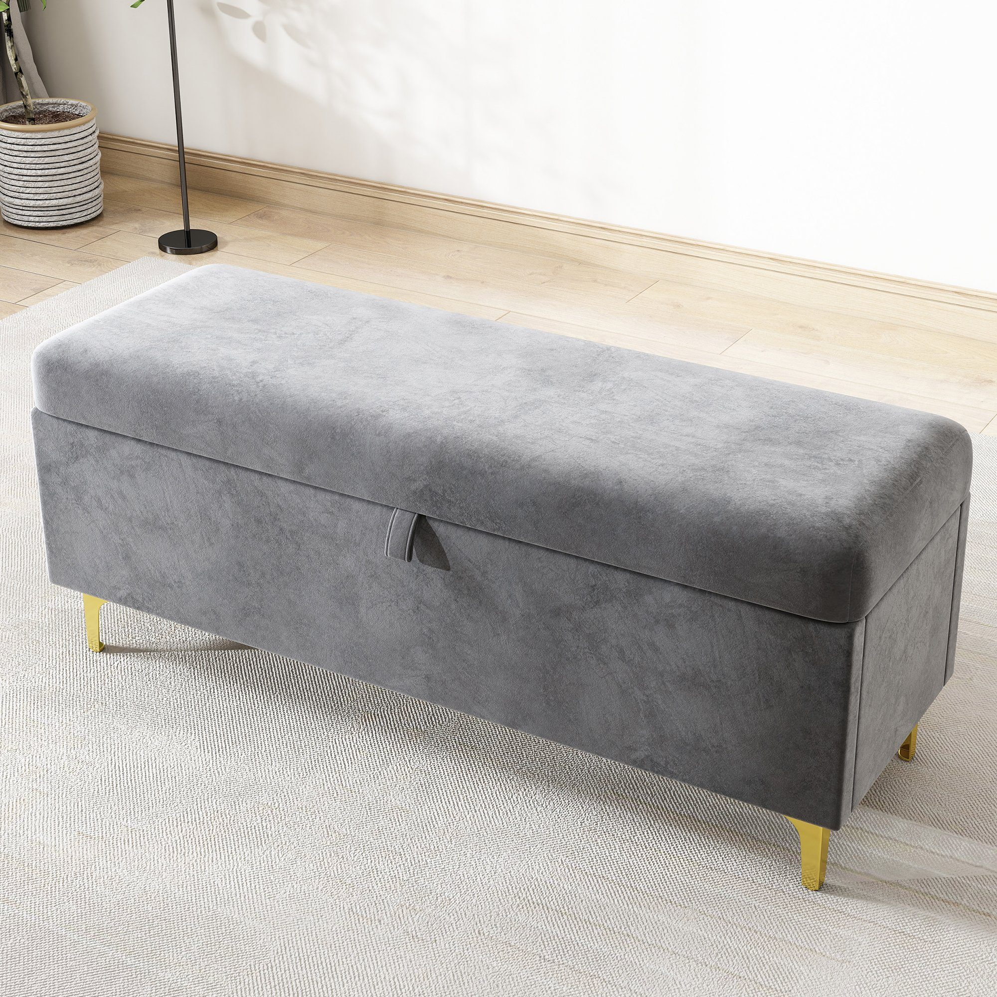 REDOM Polsterbett Polsterbett Polsterbank Doppelbett Bett mit Lattenrost ohne Matratze (grau, Samt, 119 x 42.5 x 48 cm), Gepolsterte Sitzbank, hochwertiges Samt