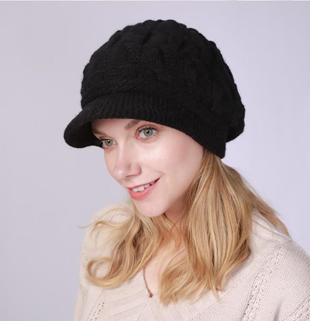 HutWorld Filzhut Damen Wollmütze (Winter Mütze Warme Strickmütze, Retro Fedorahüte Frauen Glockehut) Bowler Hut Winter Strickmütze mit Schirm Damen Melone Hut