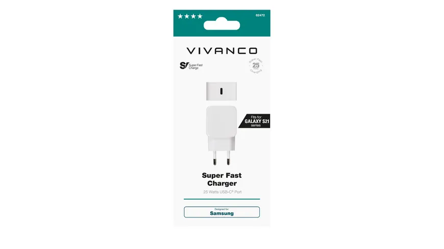 Vivanco Super Fast Charger für Samsung Galaxy, USB Type-C™, Schnellladegerät, 25W
