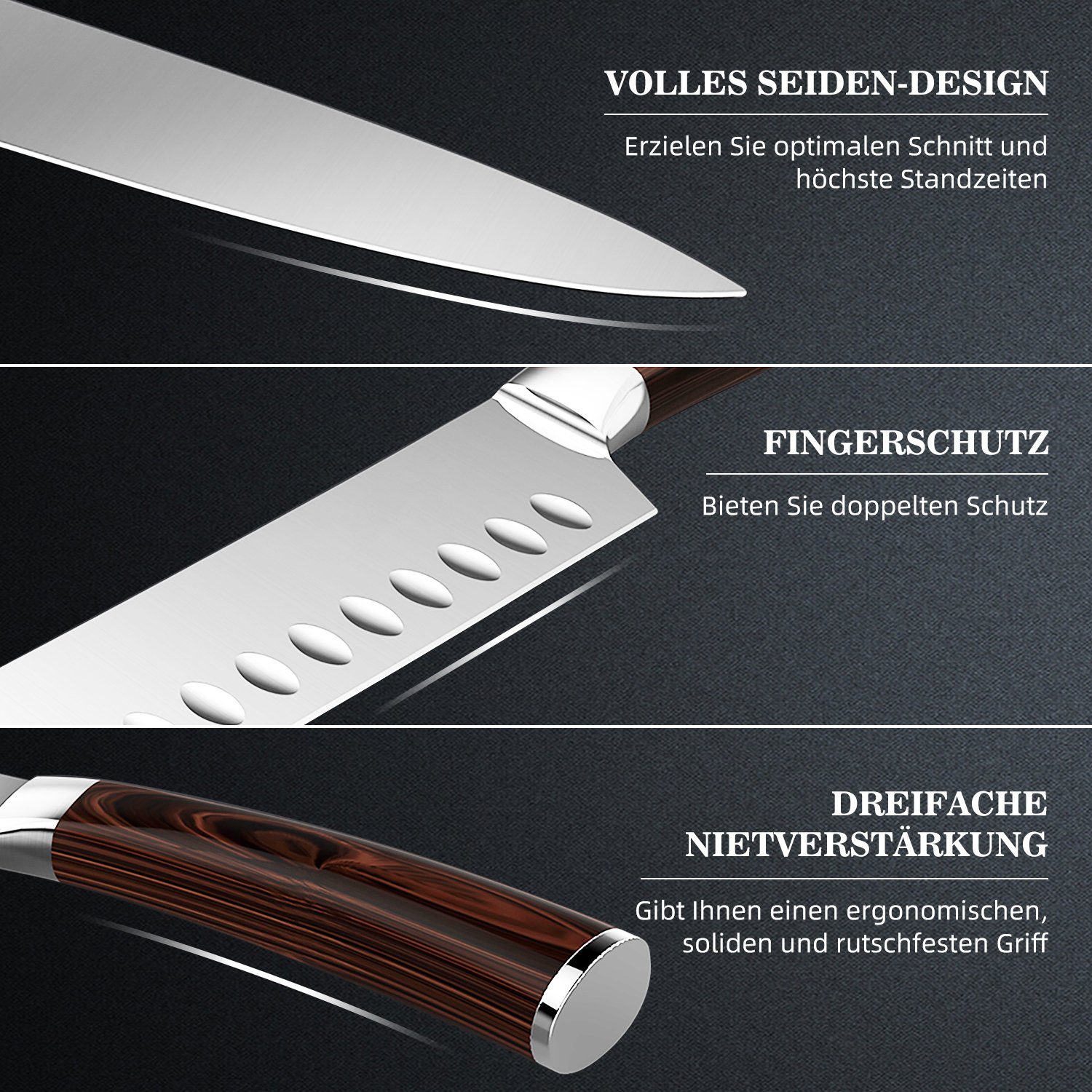 Authmic Kochmesser Küchenmesser, Kochmesser, Edelstahlmesser, lange Klinge, Extra scharfes küchenmesser aus Damast-Messerset