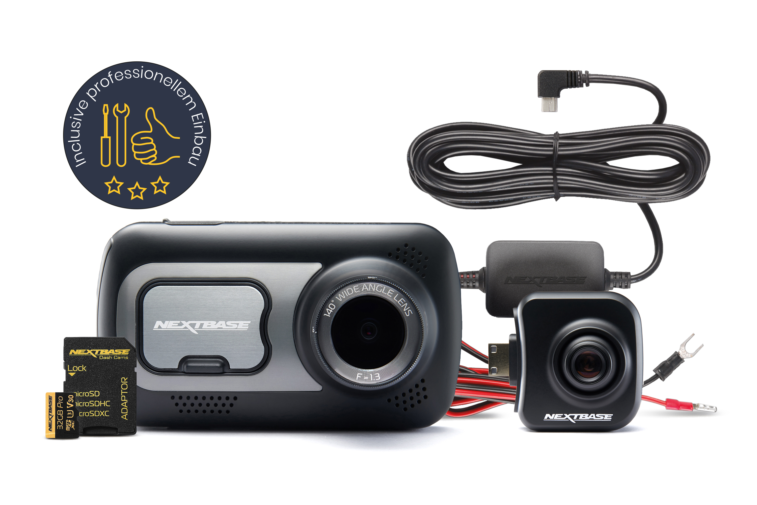 "Dashcam Bundle 522GW von Nextbase inkl. kabelloser Rücksichtkamera, 32GB SD-Karte, Festeinbau-Kabelsatz und Einbau - ATU