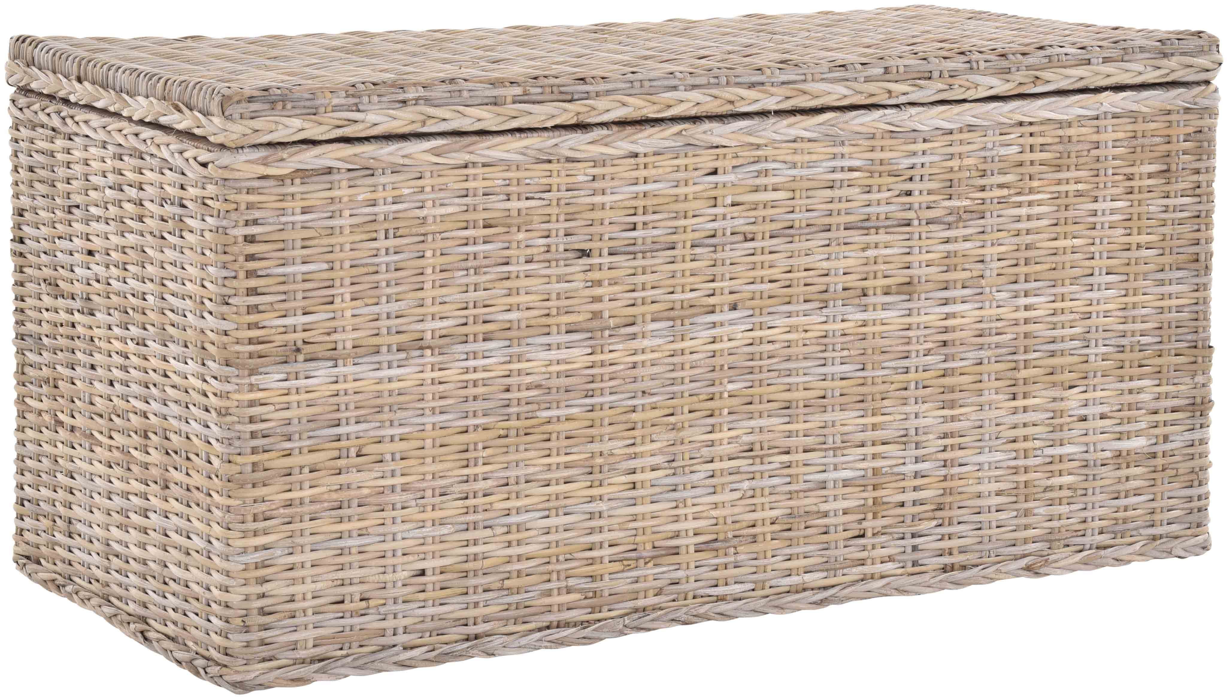 Krines Home Truhe Große Rattantruhe MAX Wäschetruhe mit Deckel Natur Rattan Truhe, Aufbewahrung XXL 115x55x55cm