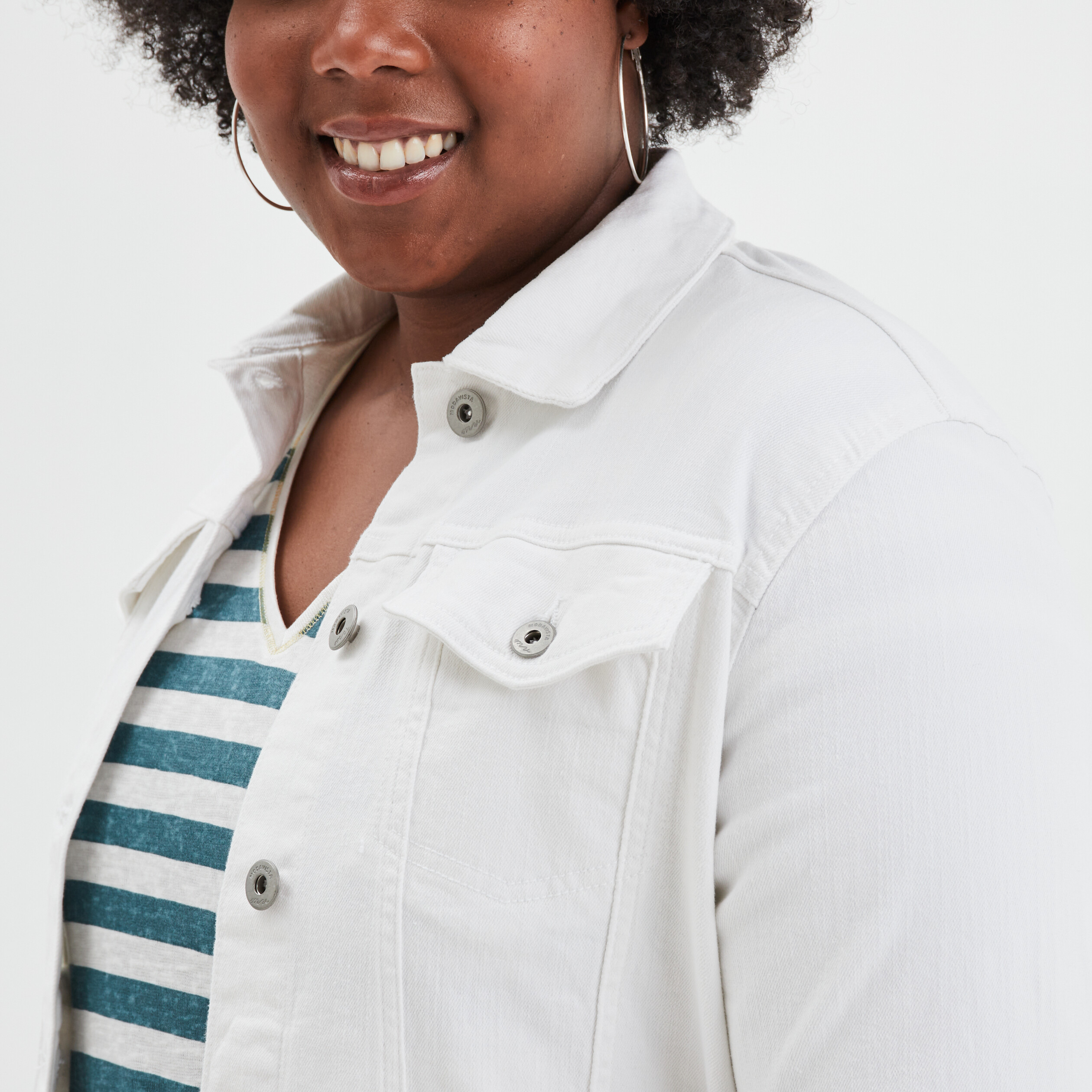 Blouson droit en jean denim blanc femme grande taille | La Halle