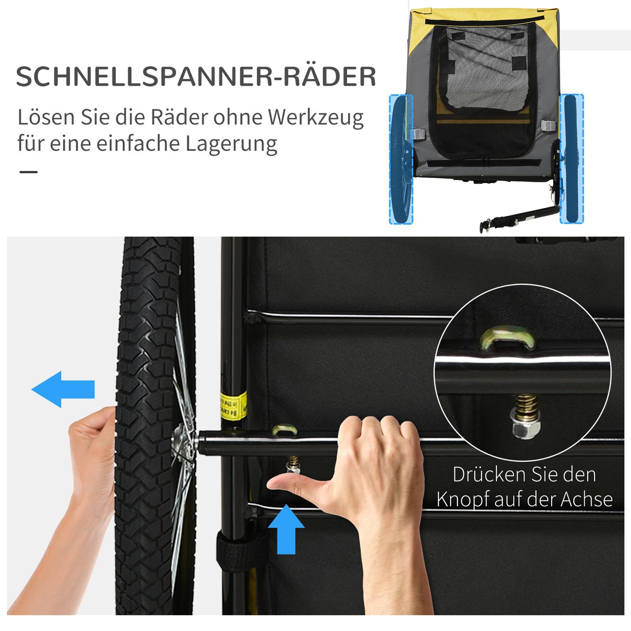 PawHut Hundeanhänger, klappbarer Fahrradanhänger, Anhänger für Hunde, Gelb