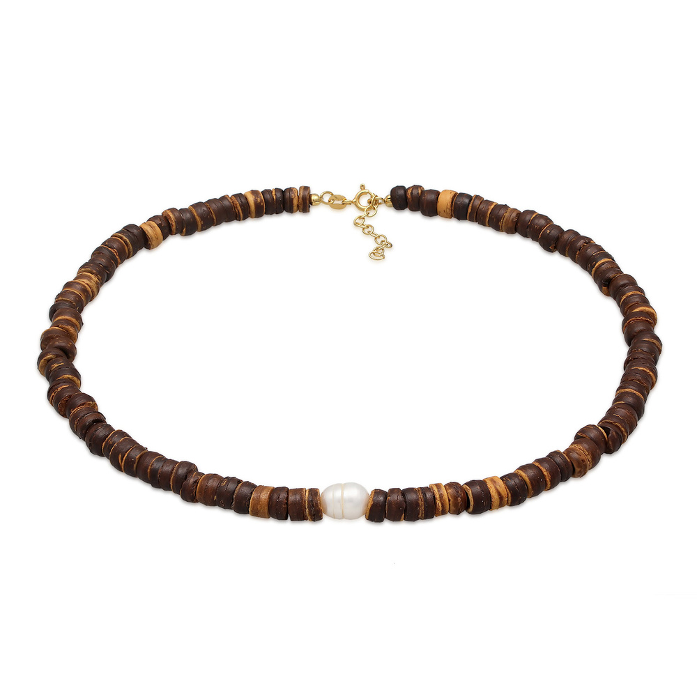 Elli PREMIUM Elli PREMIUM Collier Femmes choker perles de noix de coco avec perle d'eau douce  collier
