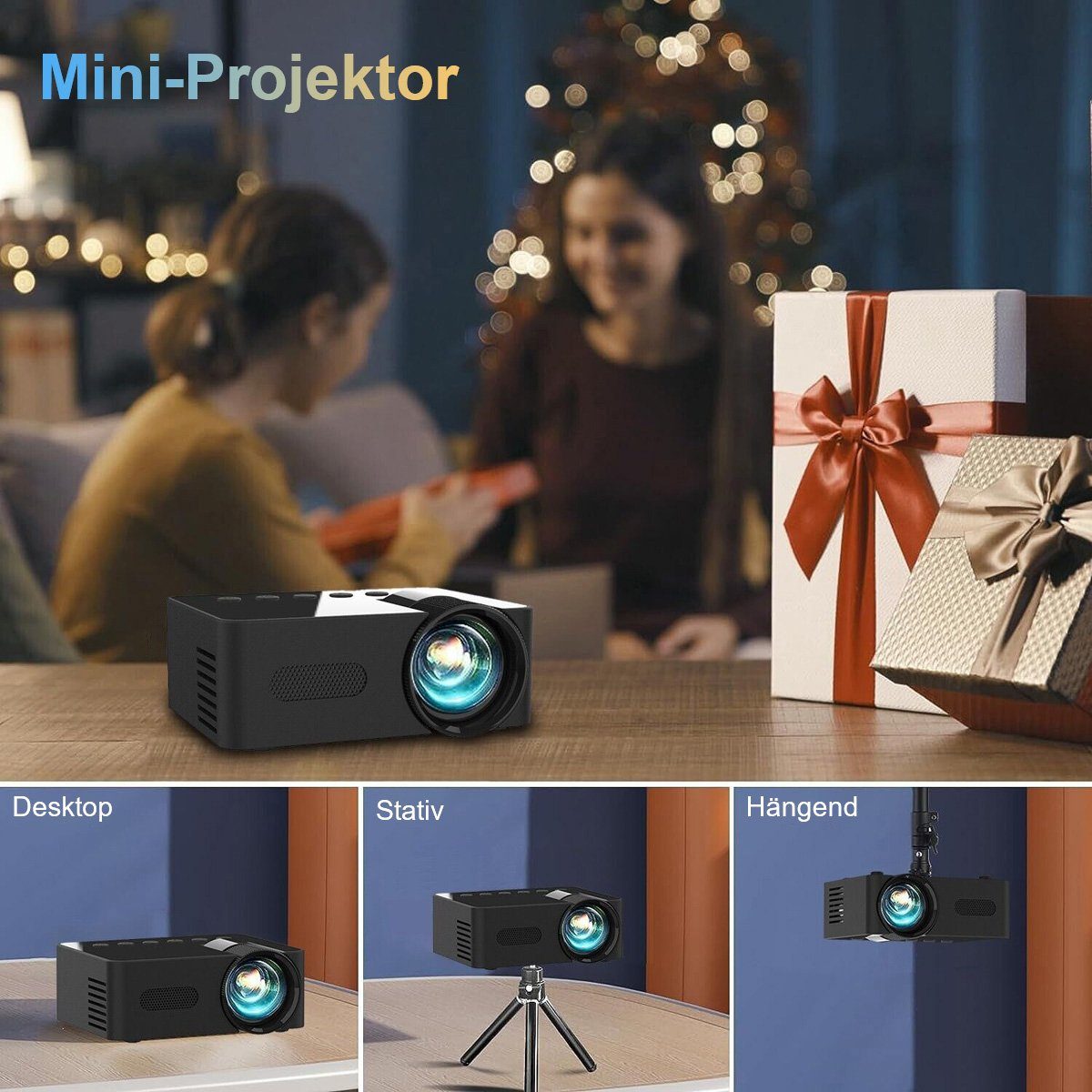 Yoyaxi Home Black Micro tragbarer Mini-Projektor LED-Beamer (Drahtlose HD-Projektion für kleine Mobiltelefone für zu Hause)
