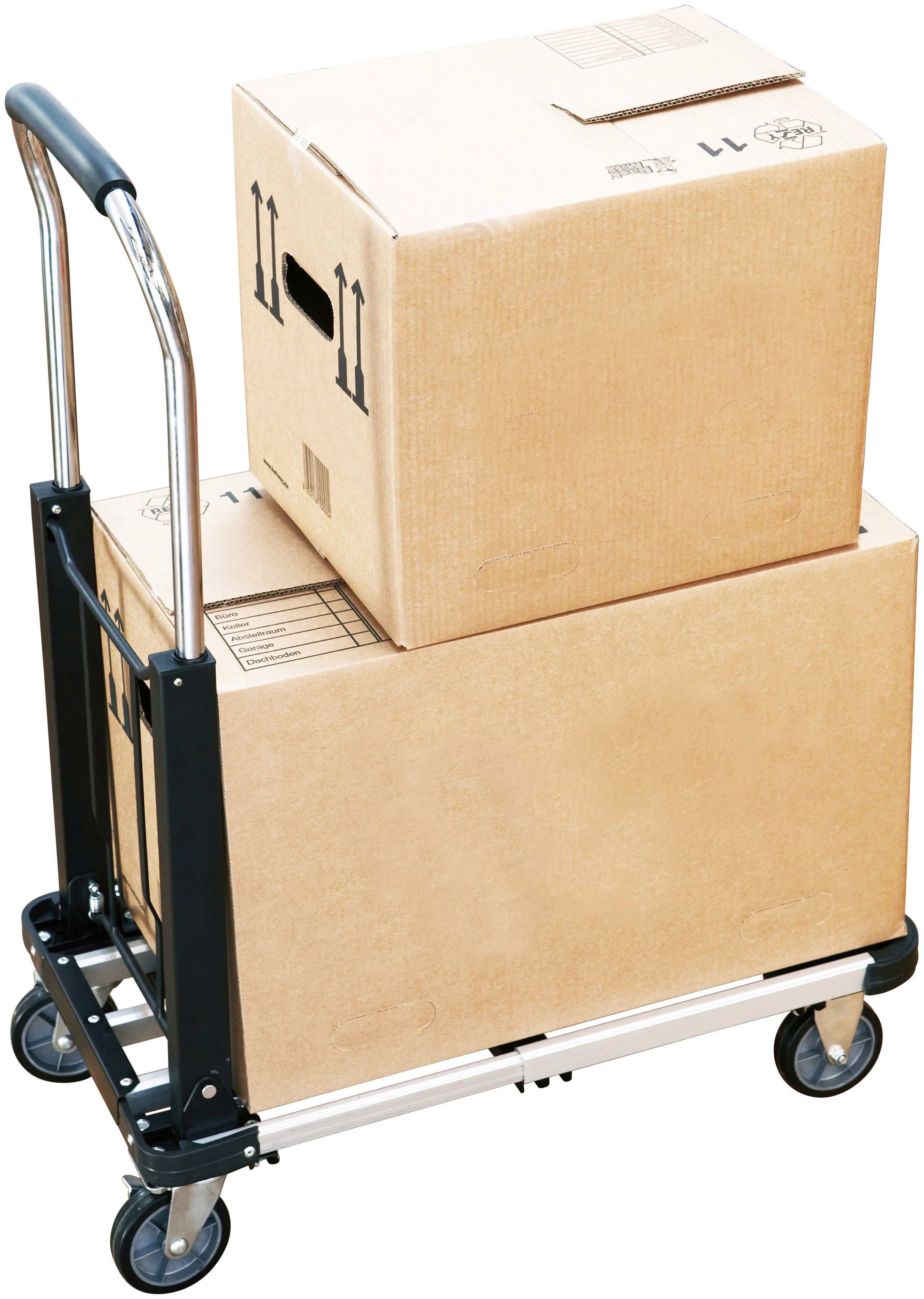 meister Transportwagen Klappwagen Alu / 8985590, bis 150 kg Tragkraft, Feststellbremse, höhenverstellbarer Griff