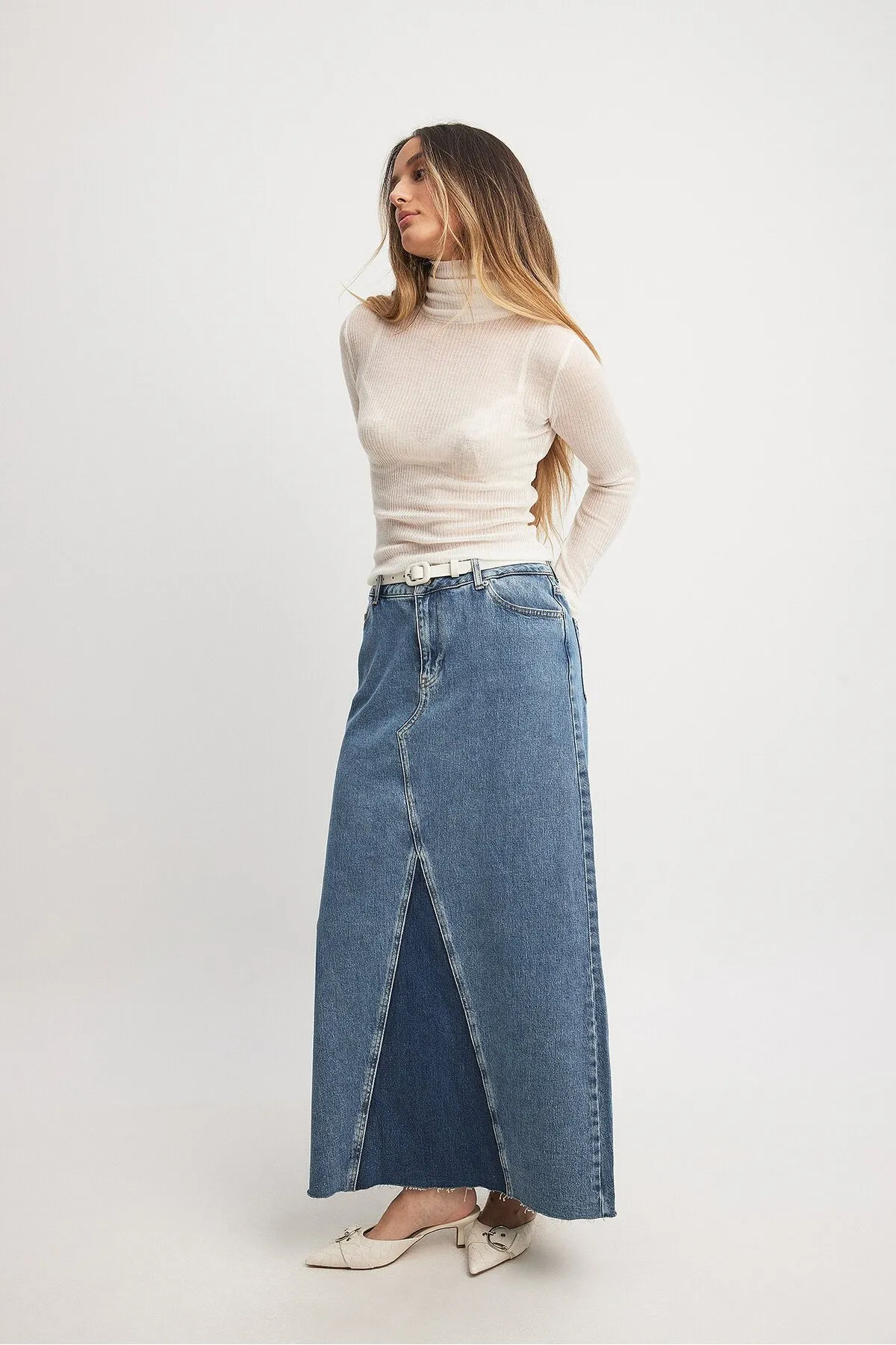 NA-KD  Maxi-Jeansrock im Panel-Design
