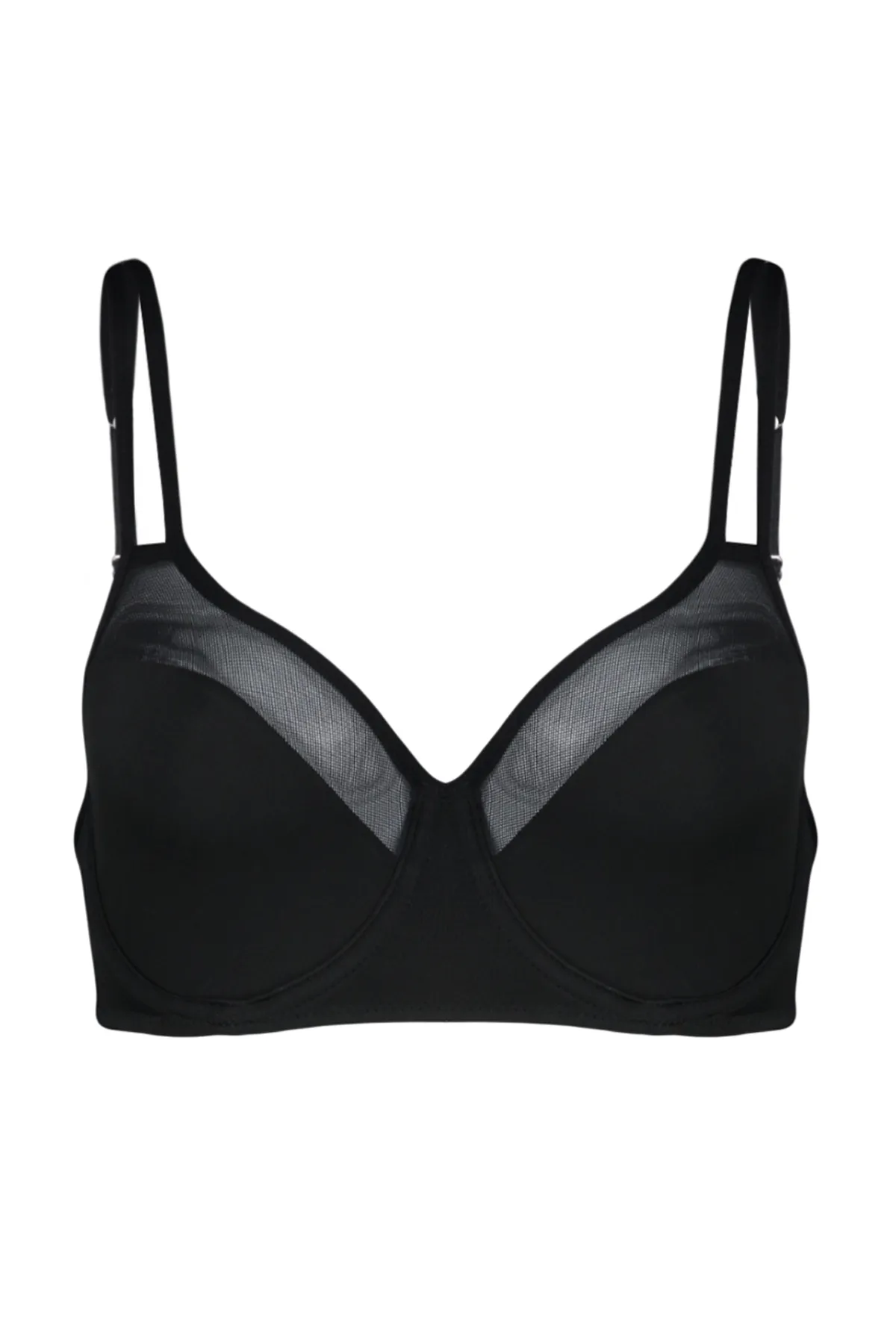 Trendyol Collection  Schwarzer, kappenloser Bralette-Strick-BH mit Mikrotülldetail und Seilträgern THMSS24SU00018