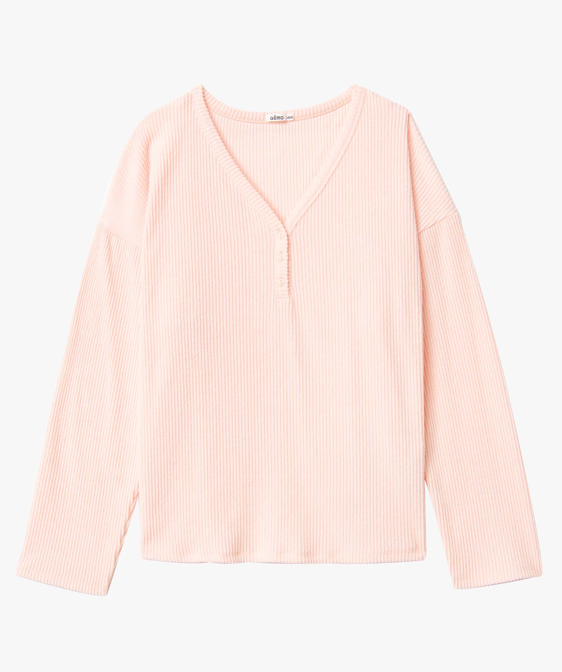 Tee-shirt femme grande taille en maille ctelée douce rose | GEMO