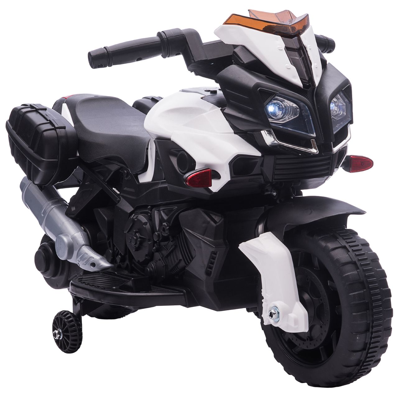 HOMCOM Elektromotorrad Kinderelektroauto Elektro-Kindermotorrad Kinderfahrzeug 6V LED-Licht simuliertes Motorgeräusch Metall PP Schwarz Weiß 88,5x 42,5x49 cm