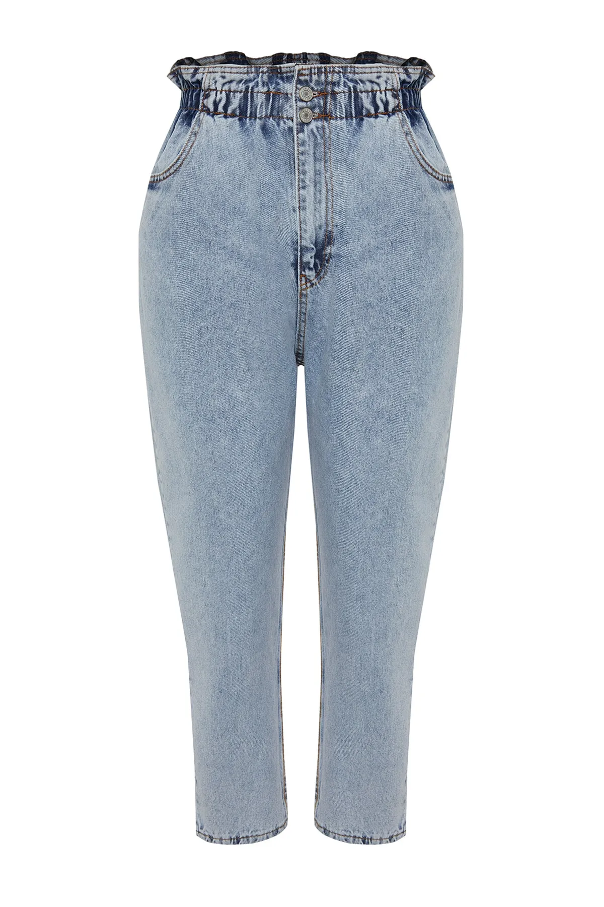 Trendyol Curve  Blaue Mom-Jeans mit hoher Taille und elastischem Bund TBSSS22JE00009