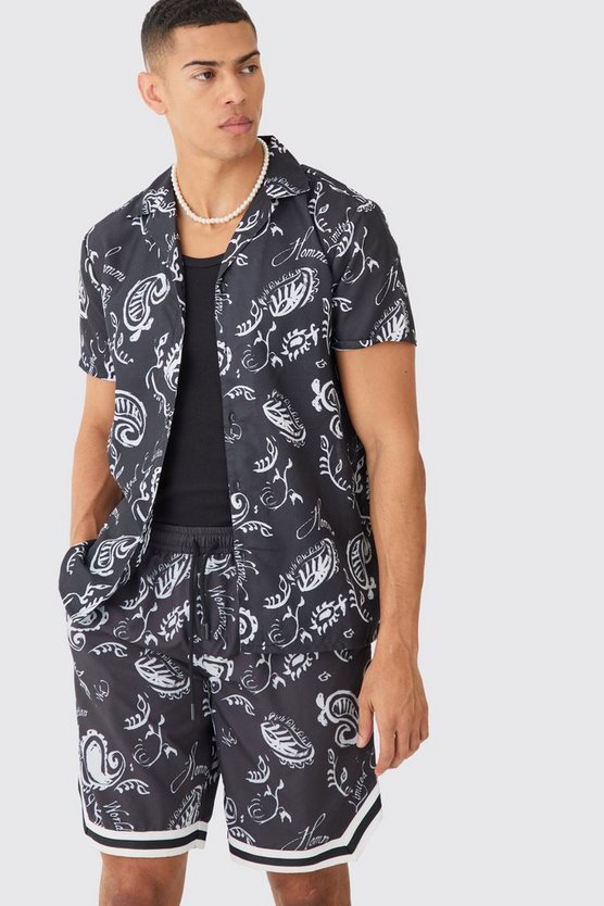 Kurzärmliges Hemd mit Bandana-Print & Badehose