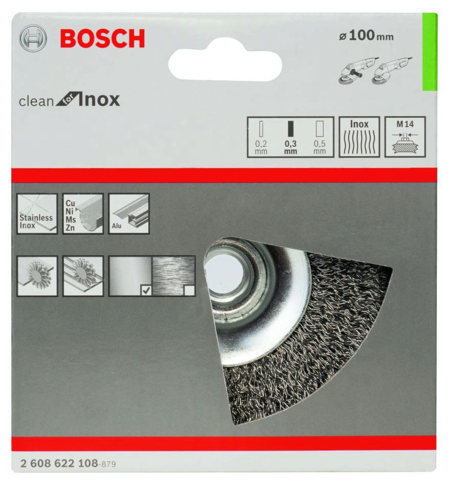 Bosch Blauw Accessoires 2608622108 Kegelborstel 100 mm INOX gegolfd M14
