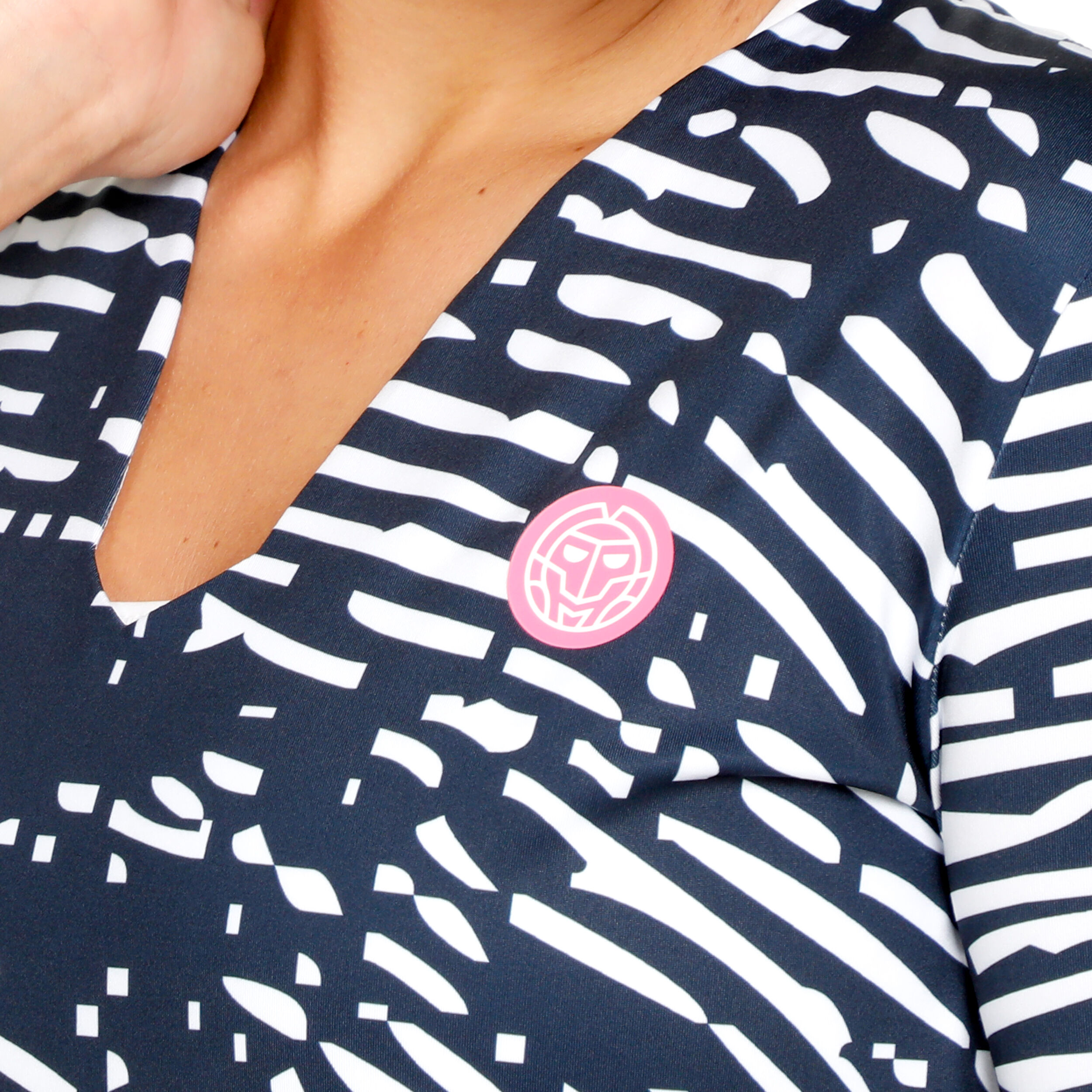 Fingerprint Printed Longsleeve Damen - Dunkelblau, Weiß