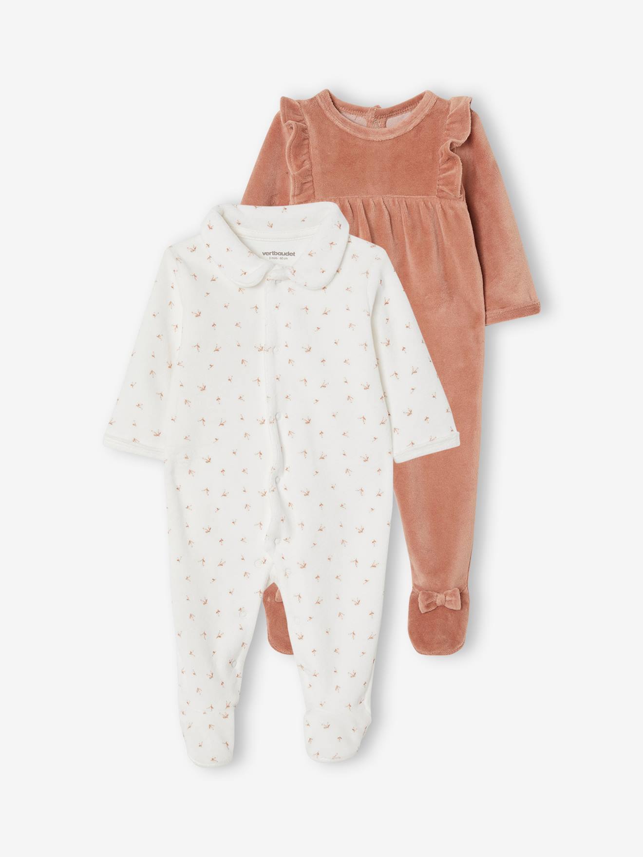 Lot de 2 dors-bien bébé fille en velours lot ivoire