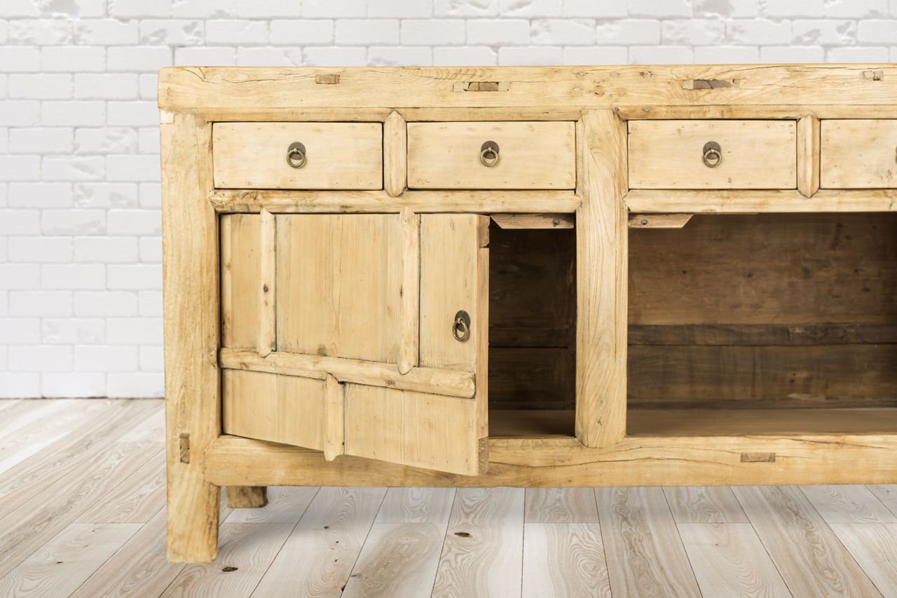 PureHaven Kommode 156x40x81 cm im Vintage Style massive Kommode aus Kiefer-Altholz handgefertigt stilvolles Design standsicher und stabil