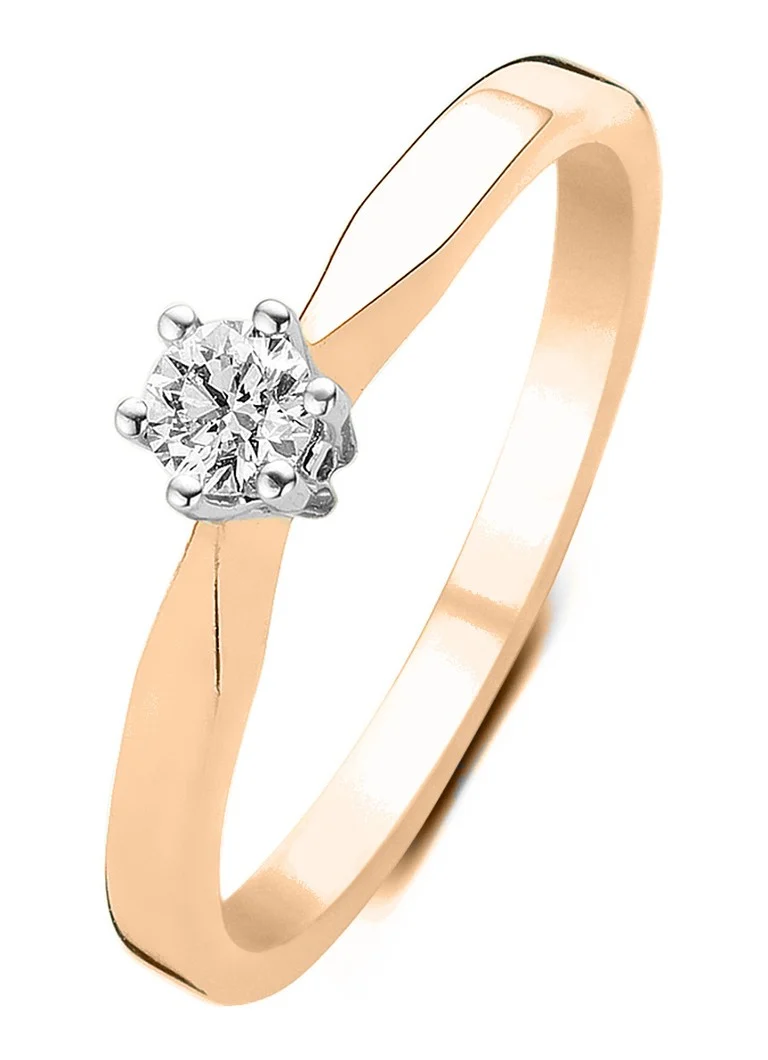 Inel solitaire Diamond Point din aur roz cu un diamant sintetic de 0,14 ct.