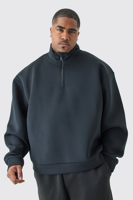 Plus kastiges Oversize Scuba-Sweatshirt mit Reißverschluss