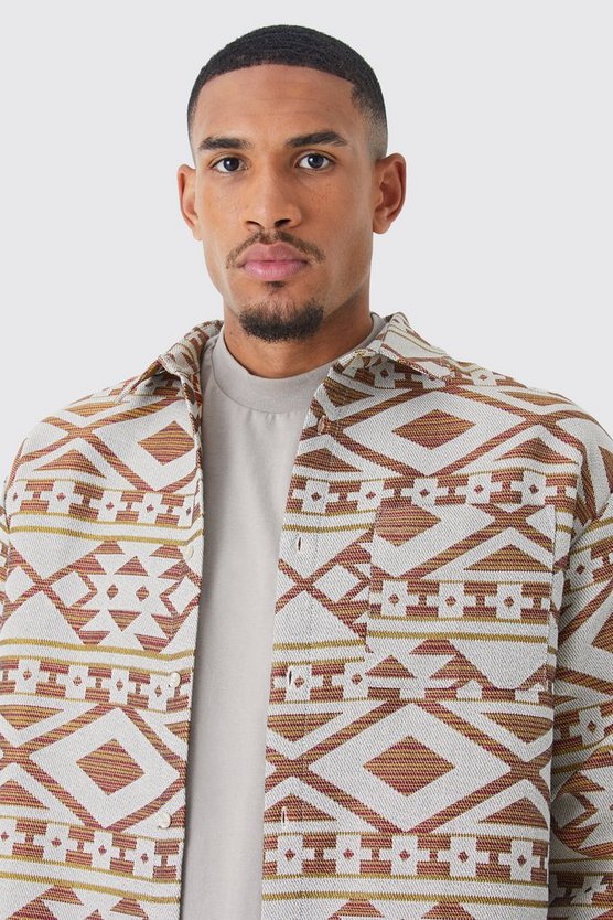 Tall langärmliges Oversize Jacquard Overshirt