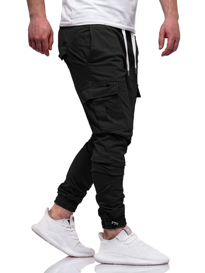DAILY COTTON Cargohose - mit elastischem Bund Jogger-Hose Jeanshose Stoffhose in Schwarz günstig kaufen