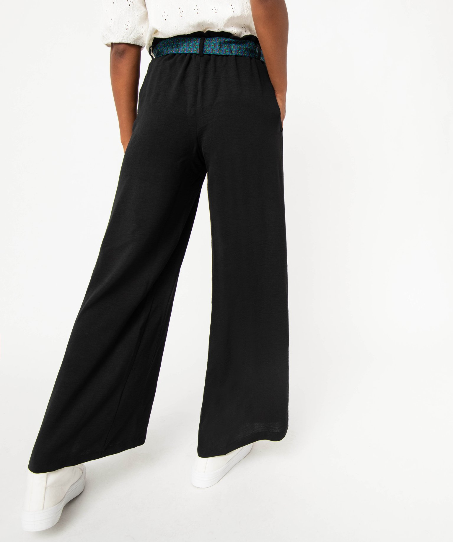 Pantalon en maille fluide avec ceinture imprimée femme noir | GEMO