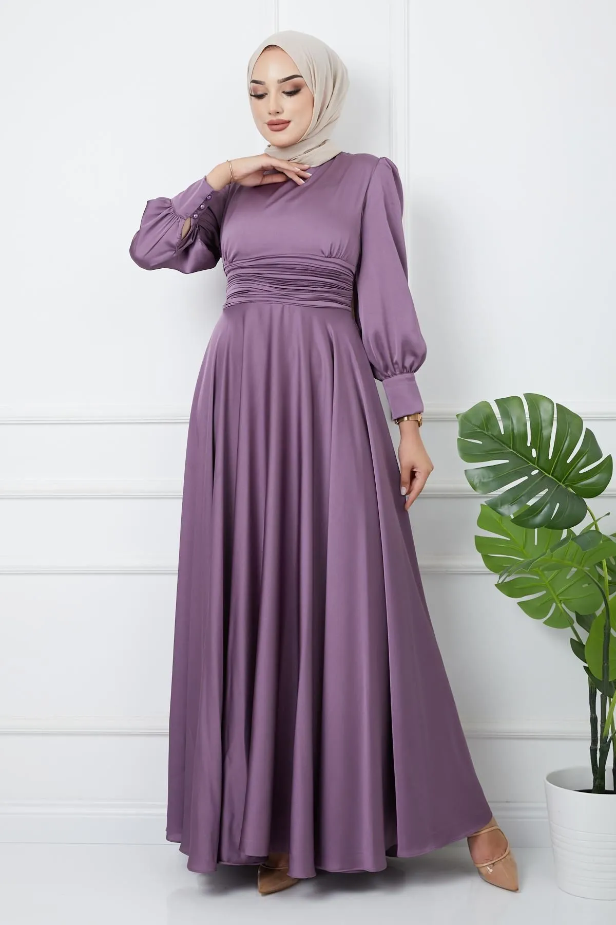 Olcay  Abendkleid mit Taillenfalten und Gürtel K. Flieder 1595