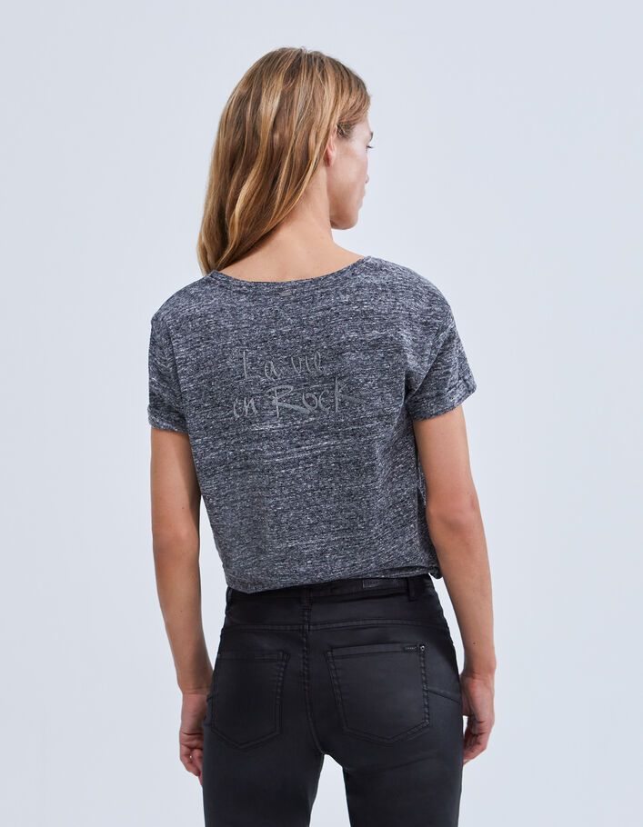 Tee-shirt gris message brodé dos Femme