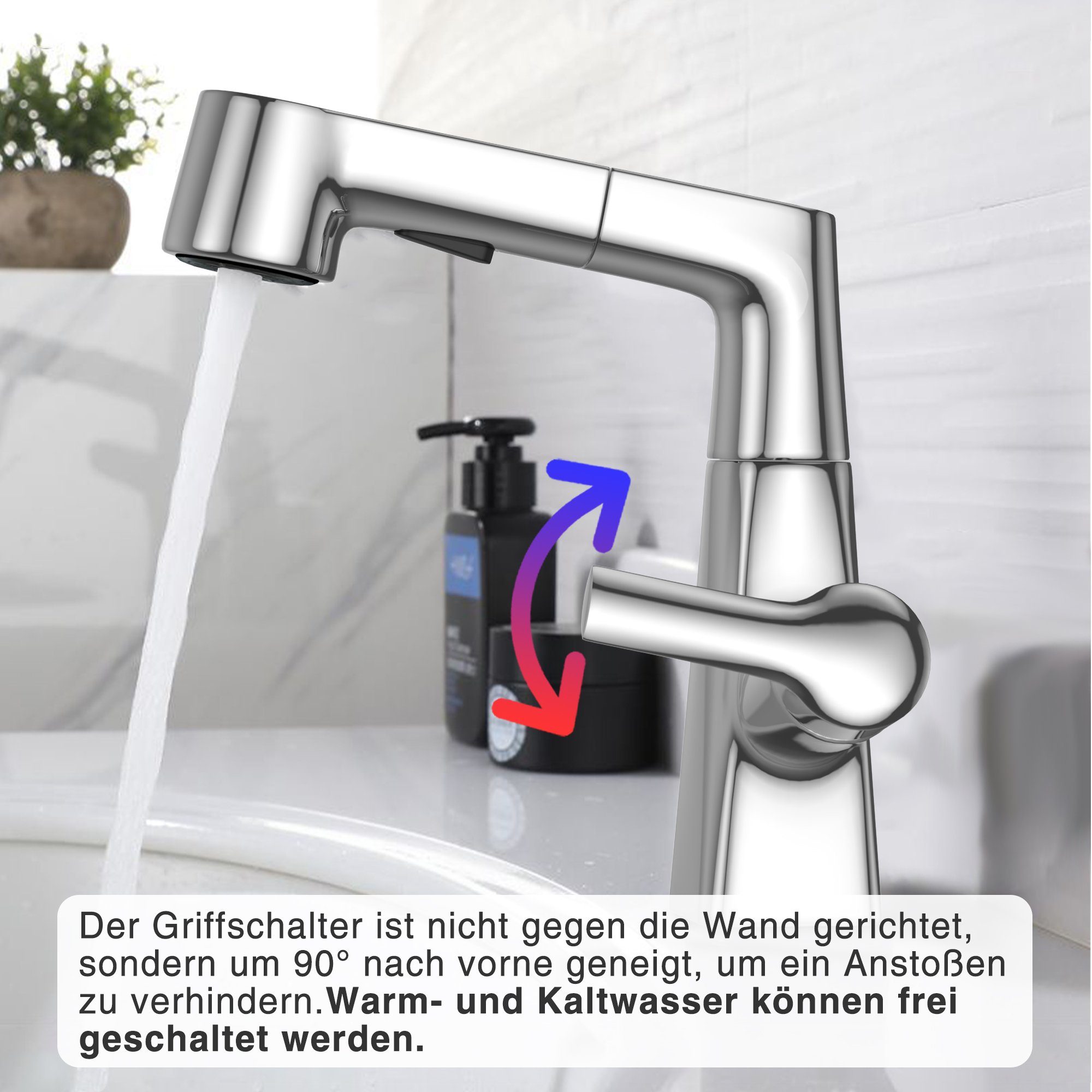 Vbrisi Waschtischarmatur Wasserhahn Bad Waschtischarmatur 360°Schwenkbar mit Zwei Düsentypen (Wasserhahn, Waschbecken Armaturen, Armatur Badezimmer,Mischbatterie Waschbecken, Kaltwasserhahn, Kaltwasserhahn Gäste WC, Waschtischarmaturen, Waschtischarm