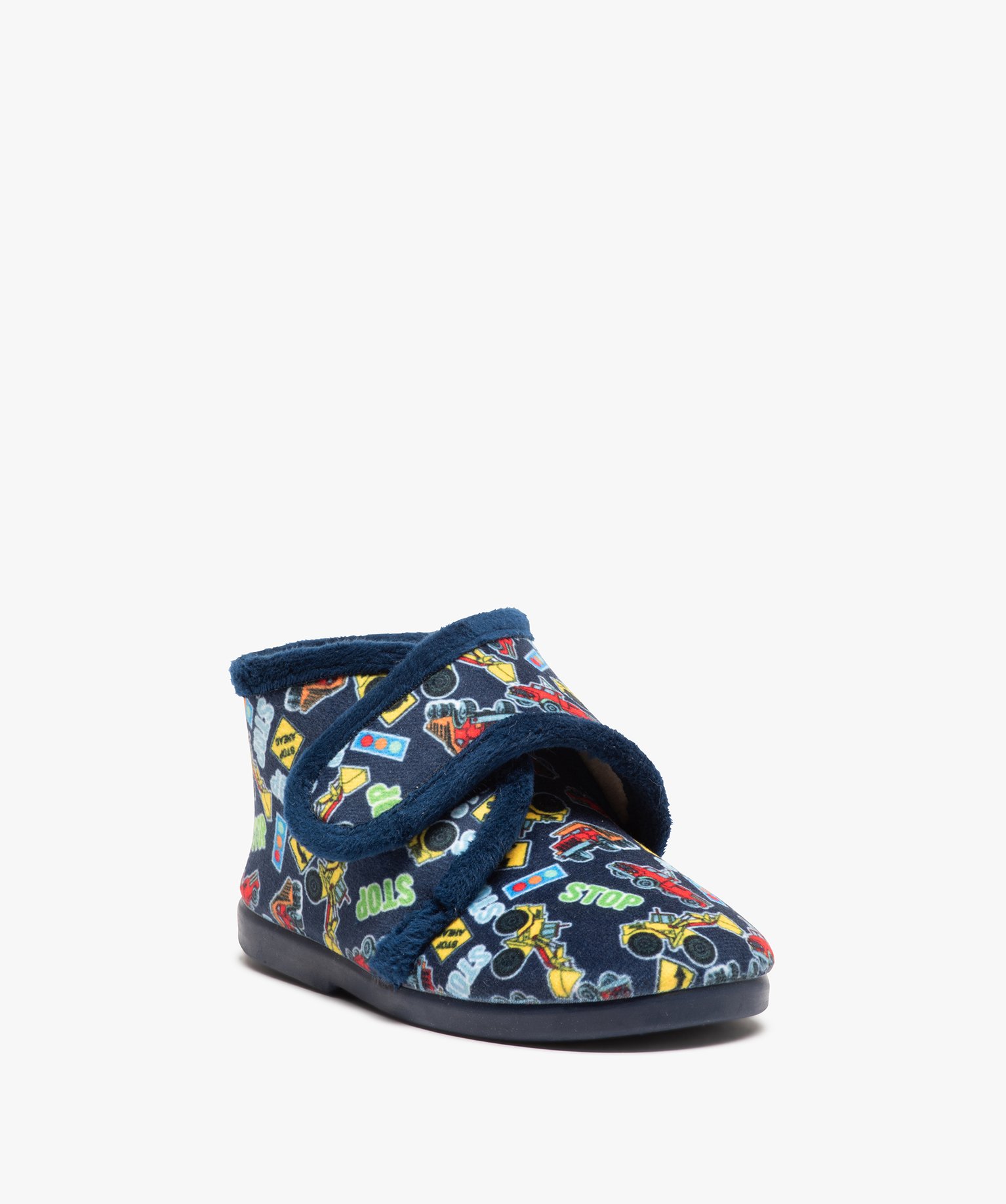 Chaussons Garçon bottillons imprimés voitures et camions bleu | GEMO