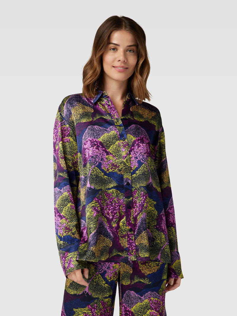 Oversized Hemdbluse mit durchgehender Knopfleiste in aubergine