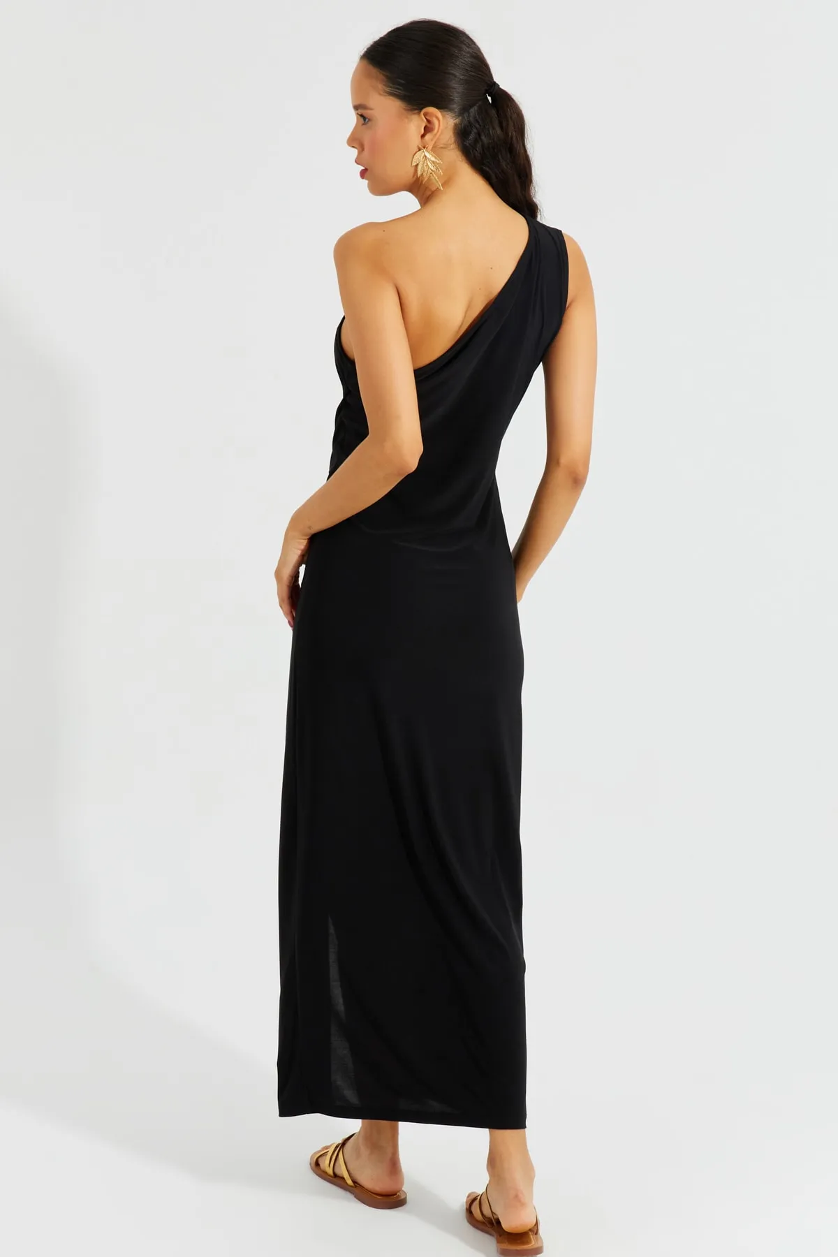 Cool & Sexy  Schwarzes One-Shoulder-Maxikleid mit Schnalle für Damen BK1658