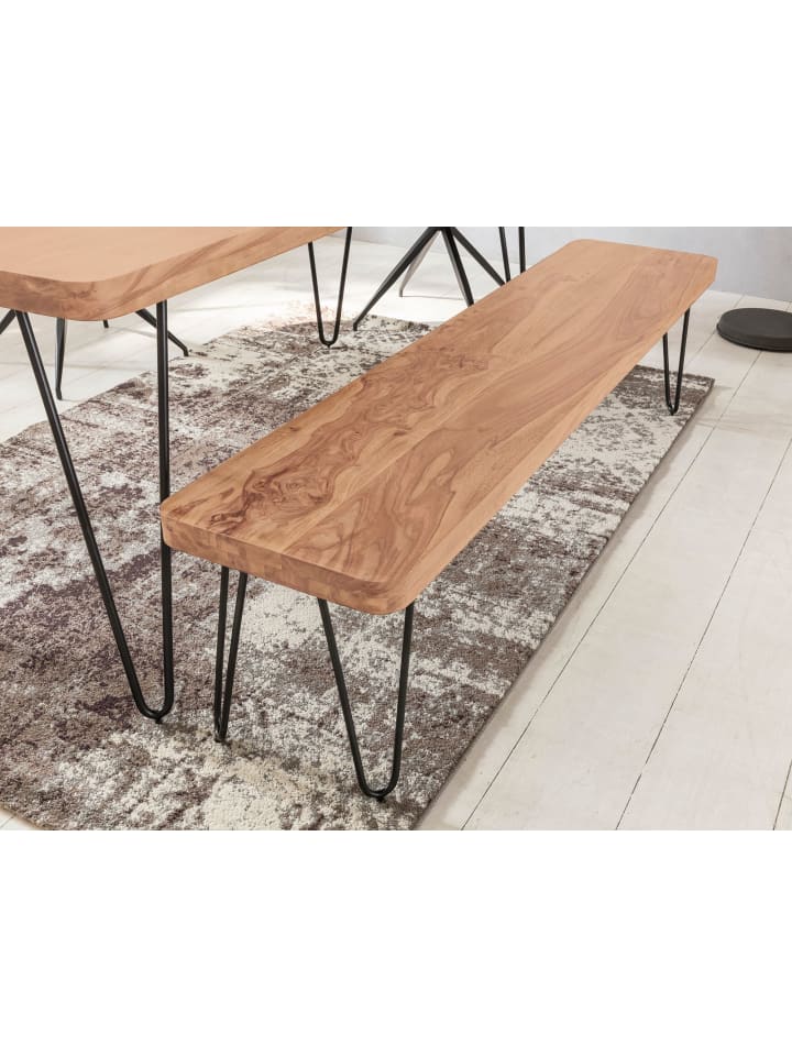 KADIMA DESIGN Sitzbank Massivholz | Landhausstil, Metallbeine, Verschiedene Größen in Beige günstig kaufen