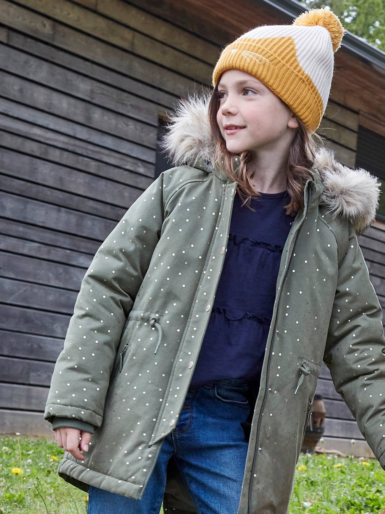 Parka à capuche à pois irisés fille vert clair
