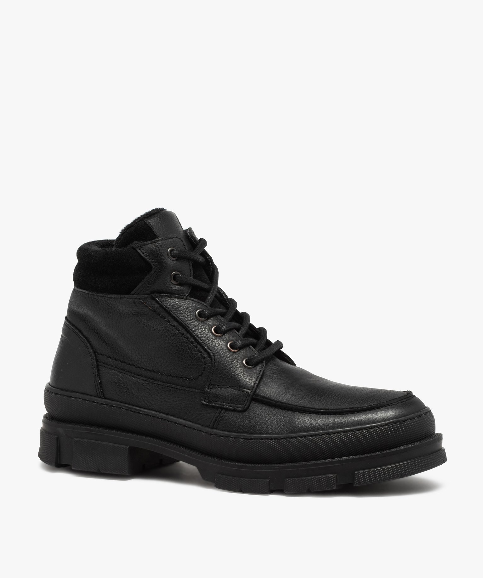 Boots homme unis dessus cuir et semelle crantée | GEMO