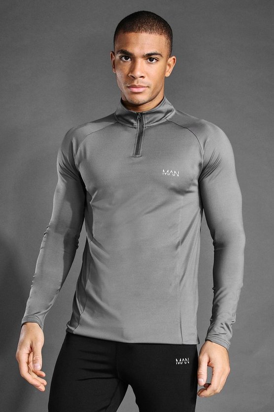 Man Active Raglan Muscle-Fit Trainingsoberteil mit 1/4 Trichtigerkragen