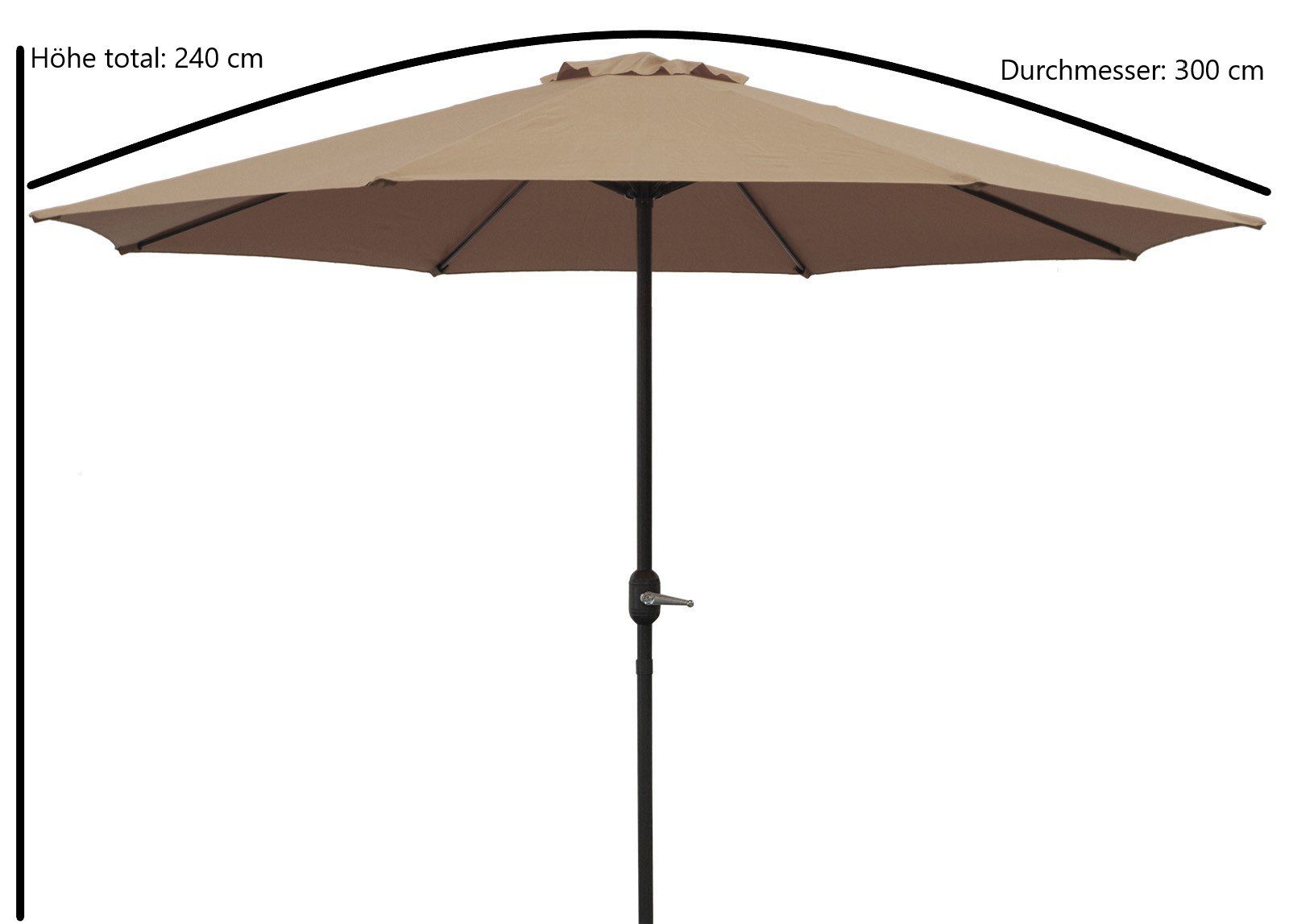 DEGAMO Marktschirm, 300cm Durchmesser, mit Kurbelmechanismus, Gestell Alu