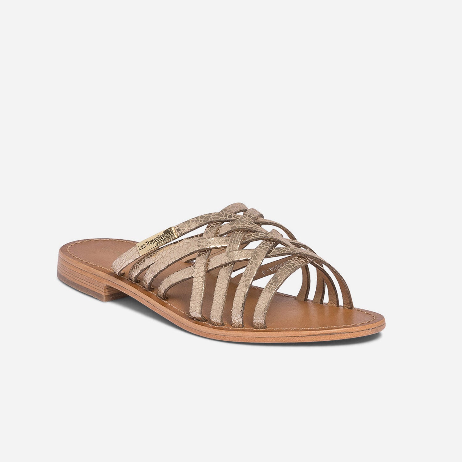 Mule LES TROPEZIENNES par M.Belarbi dorée en cuir à brides croisées