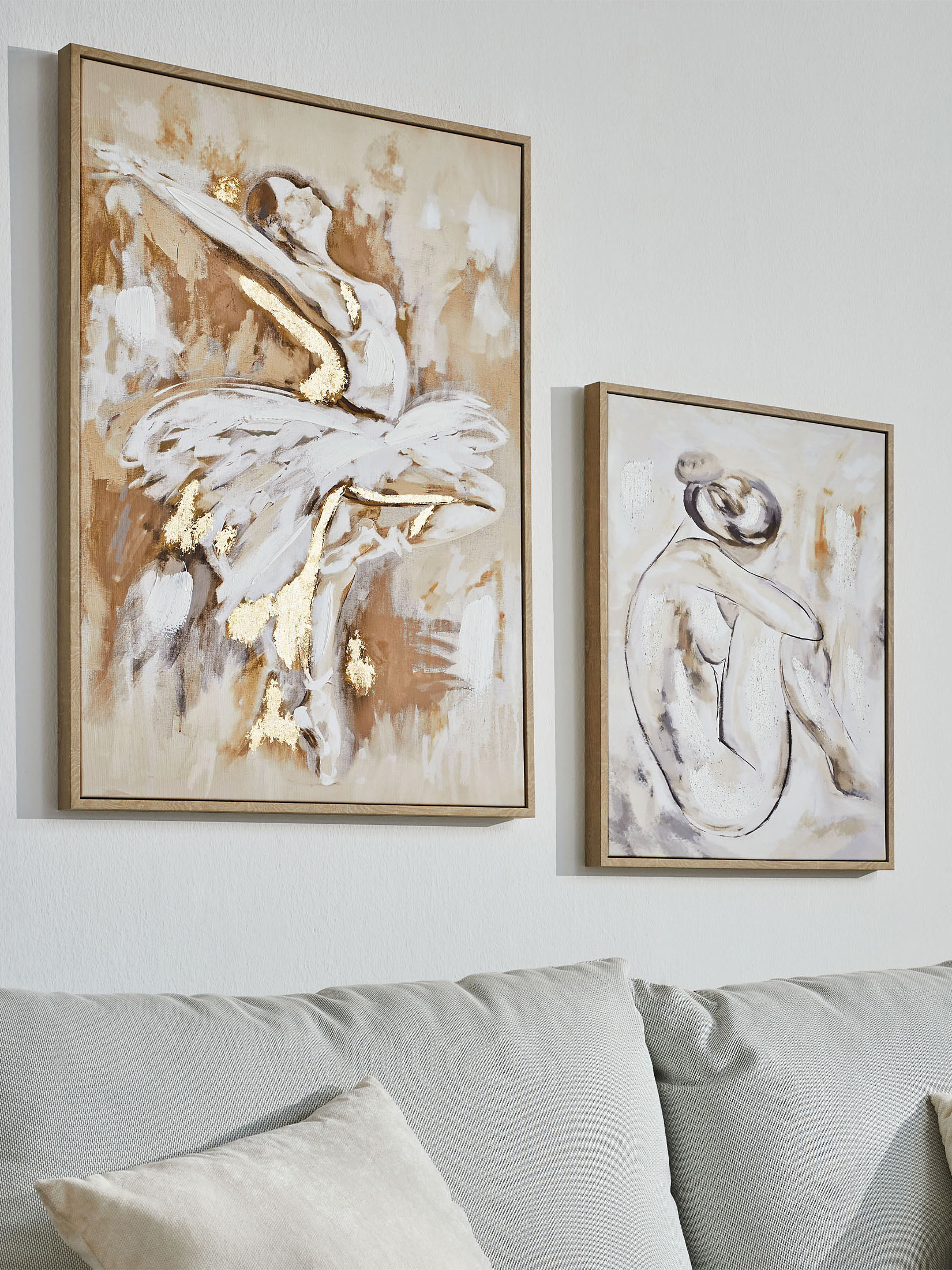 Aktmodell Leinwand-Druck-handbemalt, Graubeige