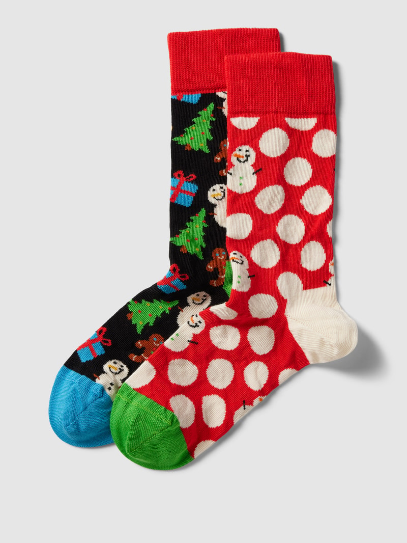 Socken mit Allover-Muster Modell 'Big Dot Snowman' in rot
