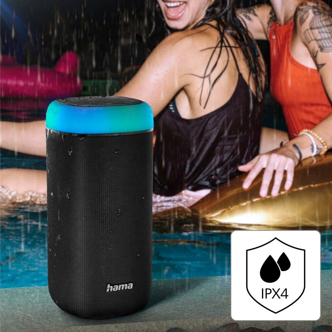 Hama Bluetooth Box Shine 2.0 LED Xtra Bass 360ᵒ Sound spritzwassergeschützt Bluetooth-Lautsprecher (Freisprechanlage,Xtra Bass,360ᵒ Sound)