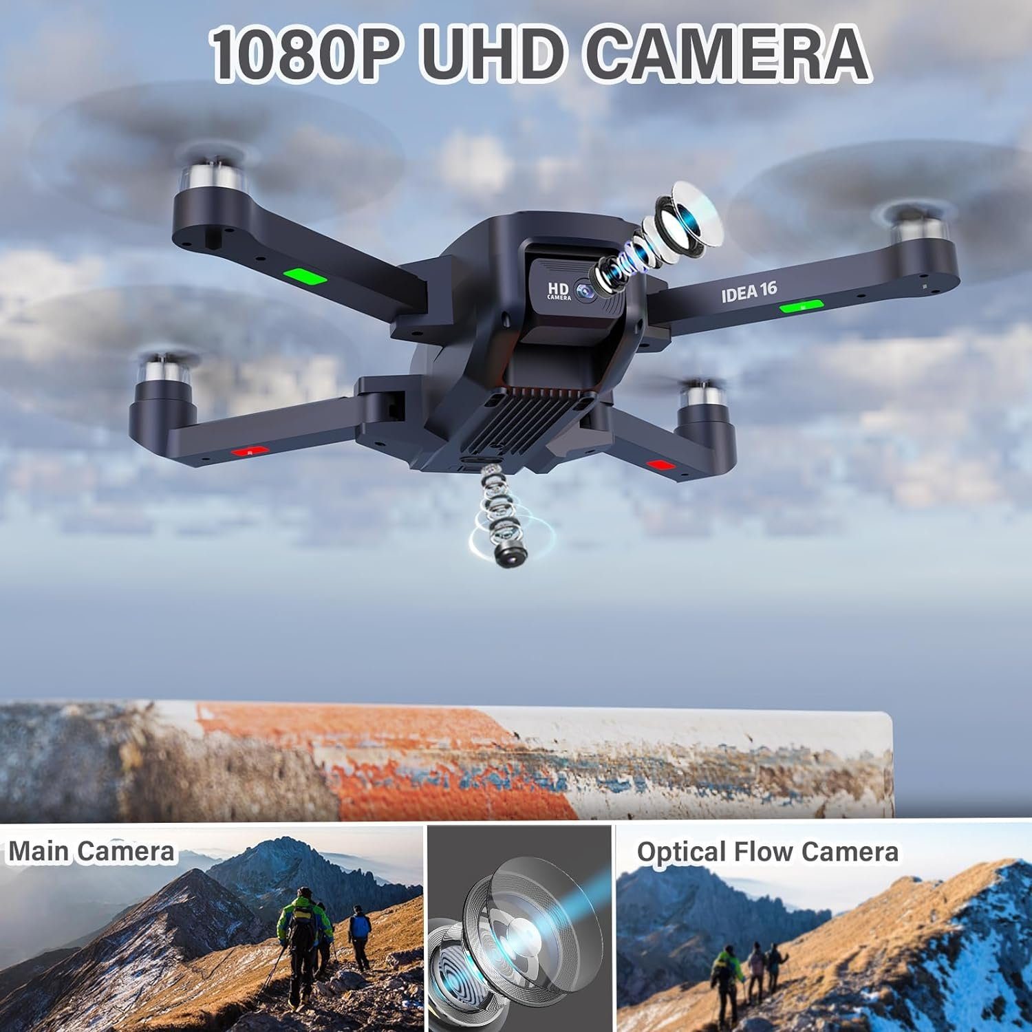 le-idea Drohne (2K, IDEA16 Drohne mit einstellbarer 2K Kamera,5GHz WIFI FPV Drohnen, Drohne 2 Batterien mit 30 Minuten Flugzeit, IDEA16 Drohne 2023 Modell)