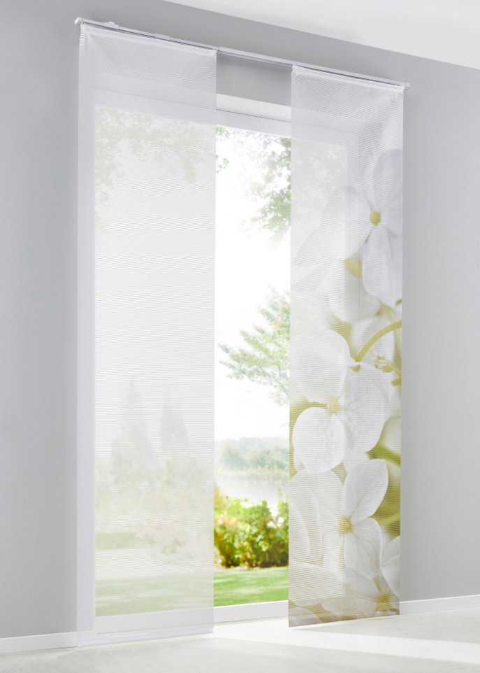 Schiebegardinen-Set mit Orchideenblüte und einfarbig (2-tlg.)