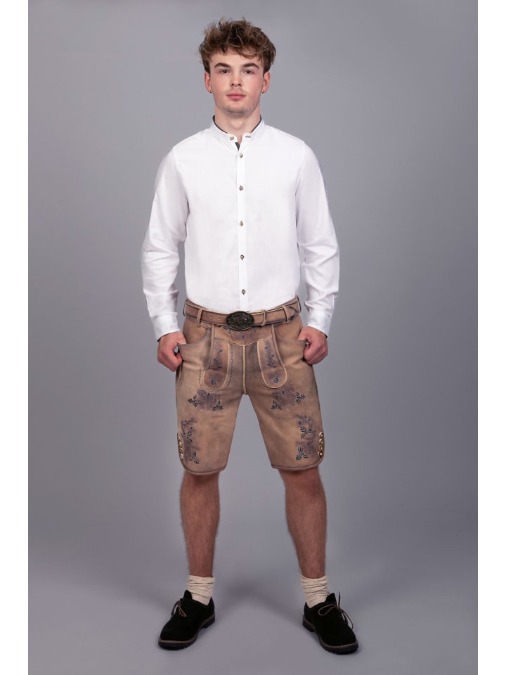 Edelnice Kurze Wildbock Lederhose Peter blau sämisch in braun günstig kaufen