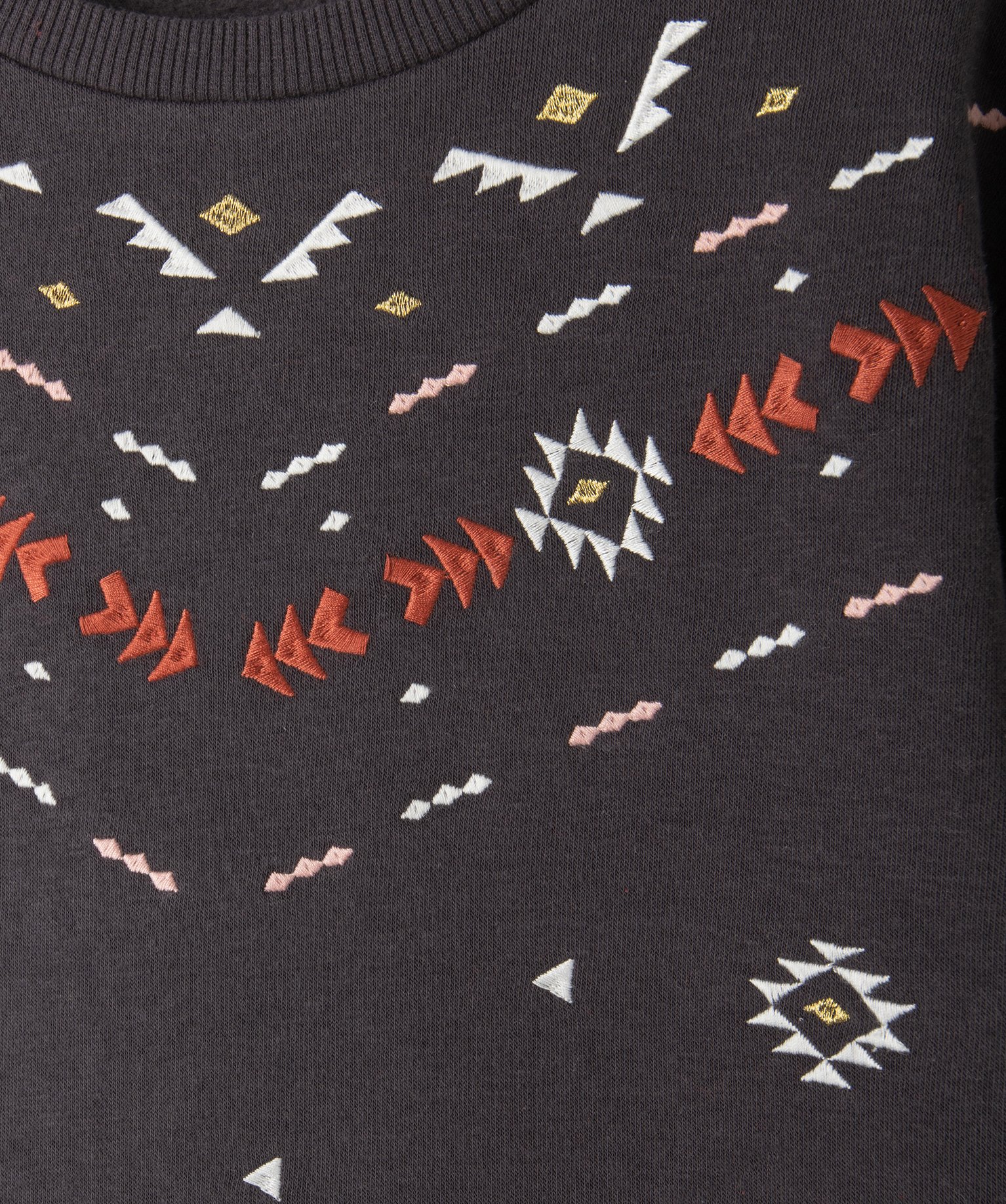 Sweat fille à motifs géométriques brodés gris | GEMO