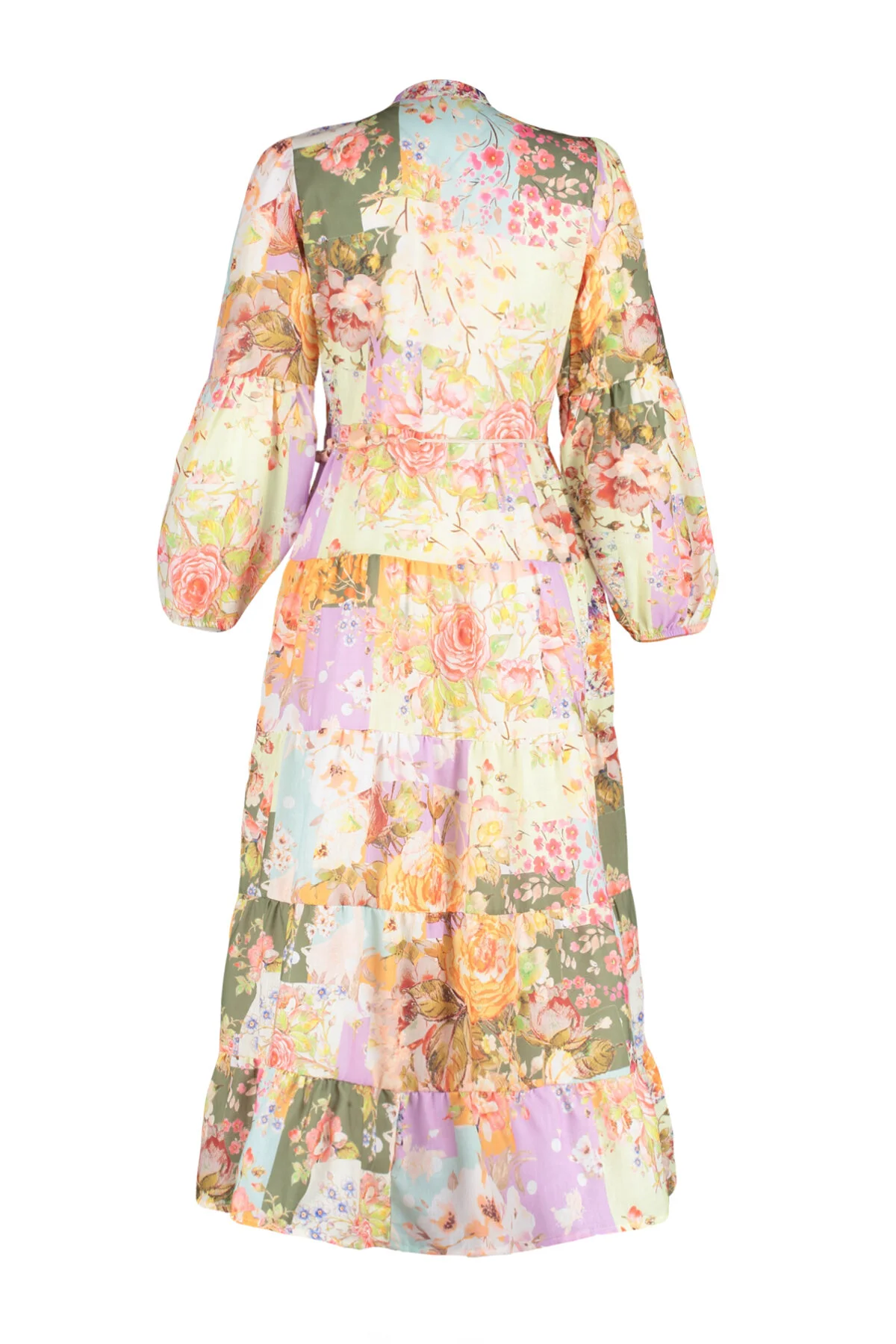Trendyol Modest  Mehrfarbiges, floral gemustertes, gewebtes Kleid in Leinenoptik mit Gürteldetail TCTSS24EB00042