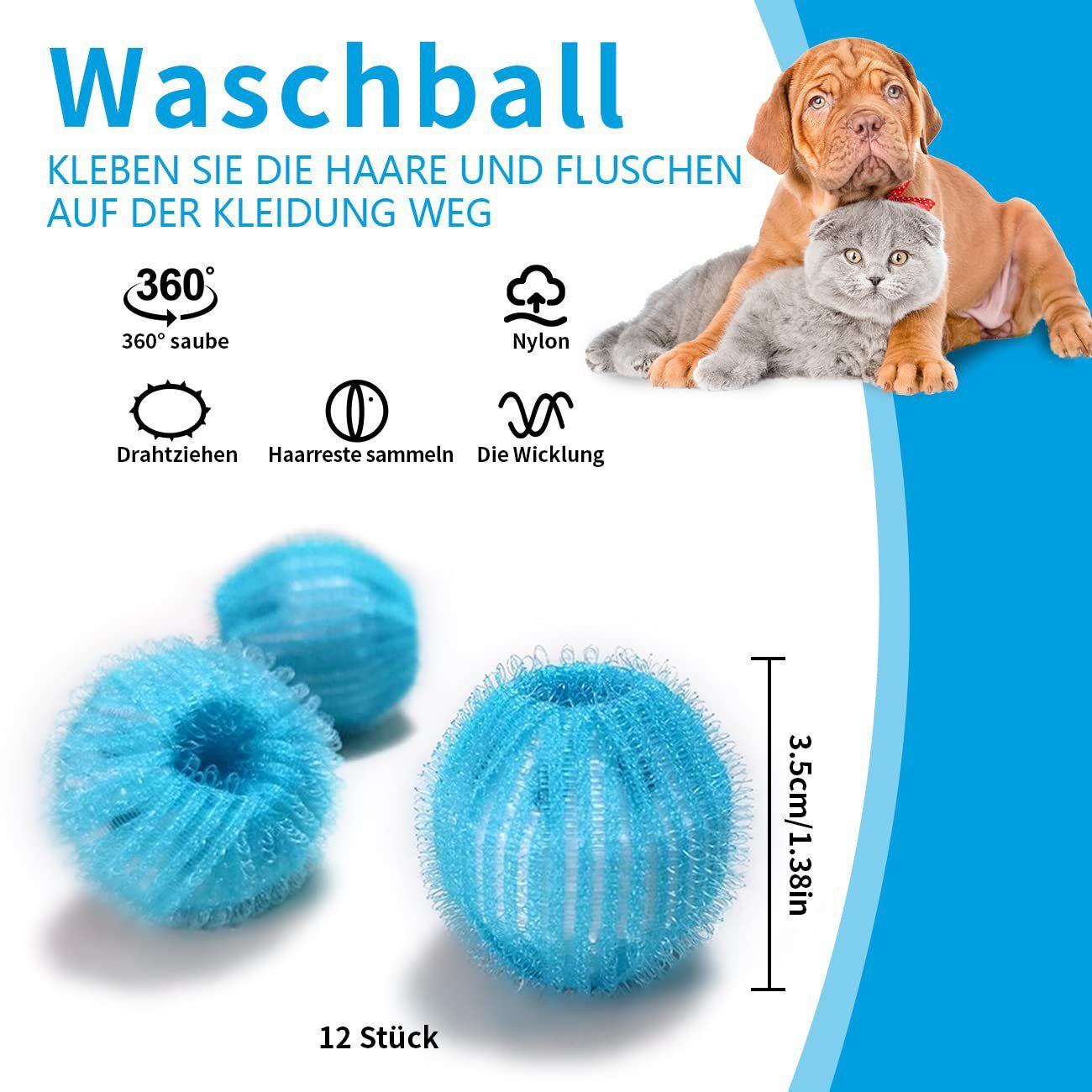 JedBesetzt Wäschekugel Fusselentferner tierhaare,Tierhaarentferner Waschmaschine,35mm