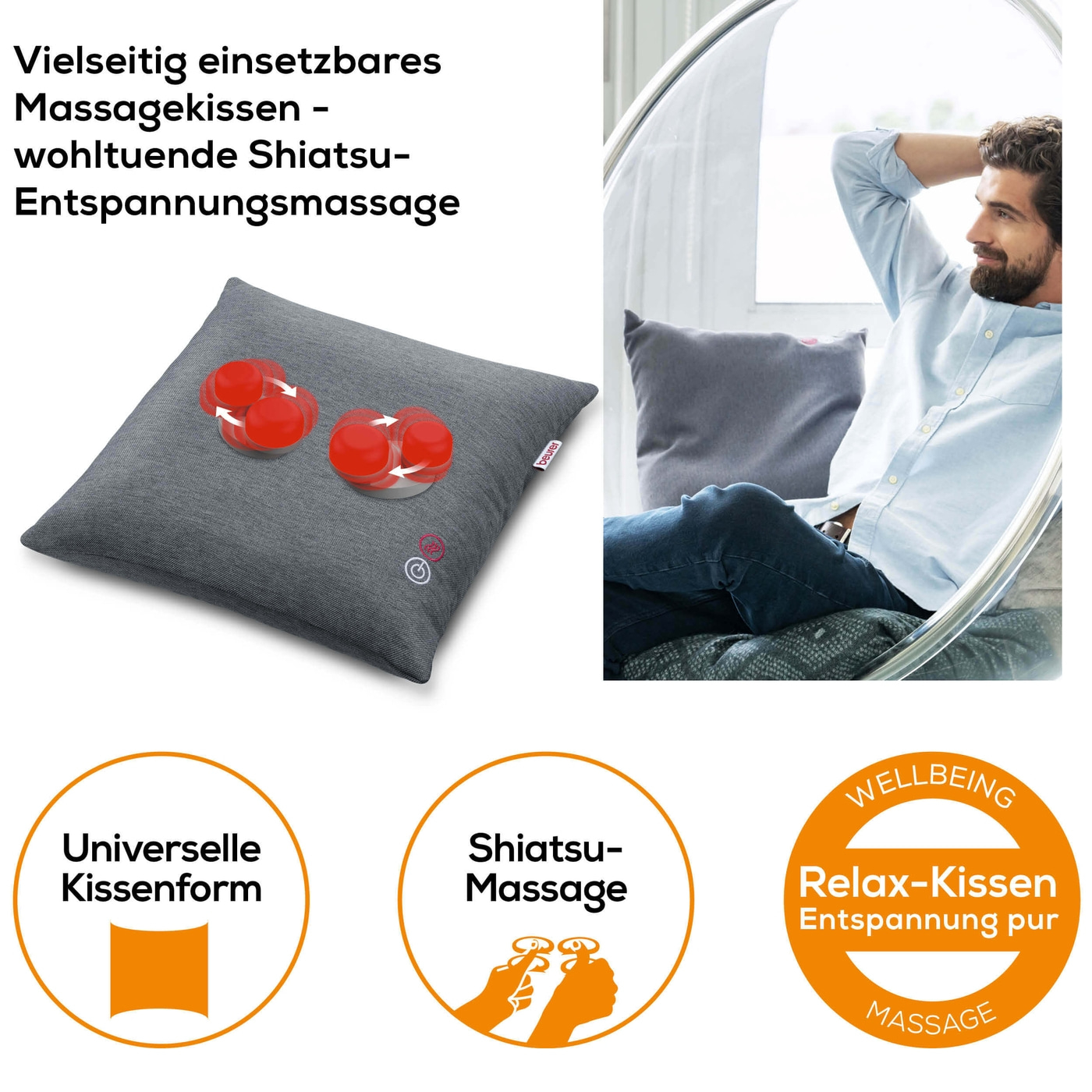 Beurer Shiatsu-Massagekissen MG 135-Massagekissen mit wohltuender Shiatsu-Entspannungsmassage & Wärmefunktion